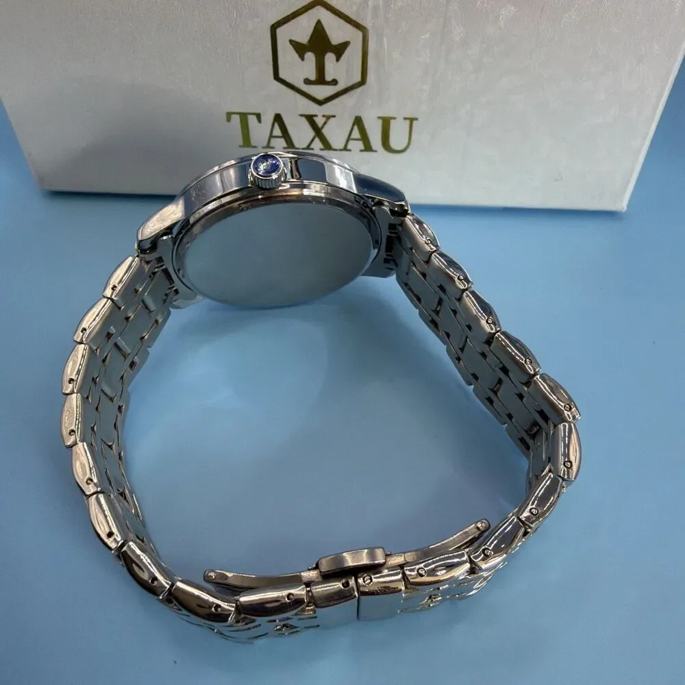 TAXAU Men’s Quartz Watch Blue Dial Stainless Steel Bracelet Date/day